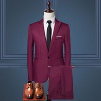 Wholesale blazer casual business suit two-piece Korean style suit tailored red men's suit can be customized