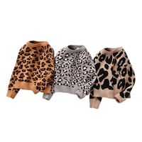 Boys Hoodies Wholesale Leopard Print Baby Pullover Round Neck Autumn Long Sleeve Tops Knitted Children's Sweater