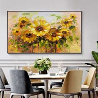 Contemporary Wall Canvas Home Decor Living Room Fine Art Flower Painting Handmade Yellow Sunflower