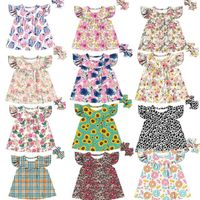 0-6t Children's Clothes Flowing Frills Ruffles Children's Shirts Summer Dresses Striped Shirts Kids Girls Full Page Floral Print