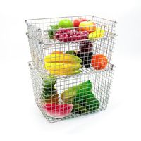 Wholesale stackable wire mesh storage basket eco-friendly rectangular silver stainless steel wire basket