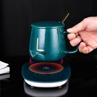Home Office 55 Degree Healthy Water Tea Hot Drink Thermos Cup Black Round Intelligent Temperature Control Coffee Heater Cup Warmer