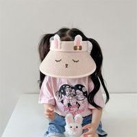 FF1366 Adjustable rabbit straw sun hat for boys and girls, summer baby beach sun hat, foldable children's straw sun hat