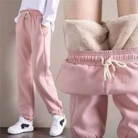 Winter women's sweatpants sweatpants workout fleece trousers solid color thickened warm winter women's running jogging pants