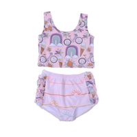 Wholesale New Summer Toddler Kids Baby Girl Lace Pleated Peach Blossom Print Swim Top Baby Backless Swimsuit Suit