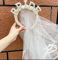 Go Party Bachelorette Party Decorations Bridal Shower Gifts Pearl Bridal Headband with Veil TRIBE GRAD MRS WIFEY Headband with Veil