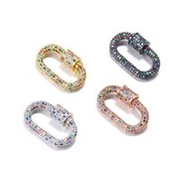 Colored Cubic Zirconia Micropavé Oval Brass Marla Aaron Turnbuckle Lock Pendant Carabiner Suitable for DIY Jewelry Making