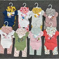 High quality 100% cotton newborn baby children girls short sleeve jumpsuit bib cotton socks bodysuit suit clothes 4 in 1 set