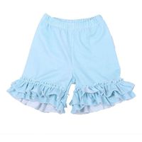 Factory custom printed wholesale girls shorts pants ruffled hem solid color girls ruffled shorts