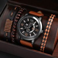 Men's Casual Leather Watch Luxury Wrist Perfect Charm Bracelet Watch Set