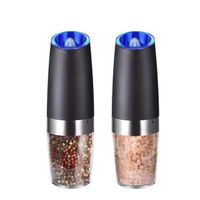 Electric Gravity Salt and Pepper Grinder Kit Rechargeable Spice Jars Black Pepper Grinder with Blue Light and Stand