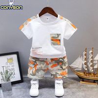 Conyson New Arrival Low MOQ Fashion Camouflage Knitted Cotton Short Sleeve Baby Boy Two Piece Summer Shorts Outfit Outfit