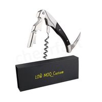 Customized 3 in 1 Stainless Steel Waiter Cork Screw Bottle Opener Ebony Wooden Handle Bottle Opener Wine Corkscrew with Foil Knife