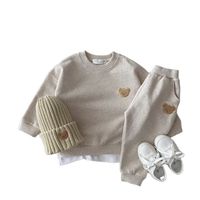 Baby boy and girl clothing set children's bear pullover sweatshirt + simple cotton sweatpants 2-piece set children's clothing boys new suit