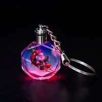 Wholesale Transparent Octagonal Crystal Gemstone Keychain Cheap Customized 3D Laser Engraved LED Crystal Keychain Giveaway