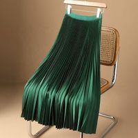 2024 solid color satin pleated skirt maxi skirt for women